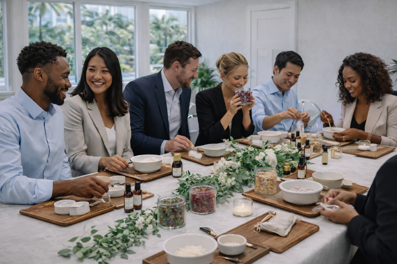 Group of people enjoying a Bath Soak workshop with la Boutique Beyond in Dubai 