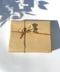 Gift box wrapped in brown paper with a bow on a light background