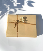 Gift box wrapped in brown paper with a bow on a light background